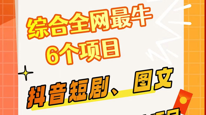 综合全网 6 个副业项目，有手就能做，新手、小白也能轻松上手