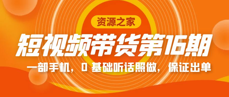 短视频带货第 16 期：一部手机，0 基础听话照做，保证出单完整版「赠 5 – 15 期」