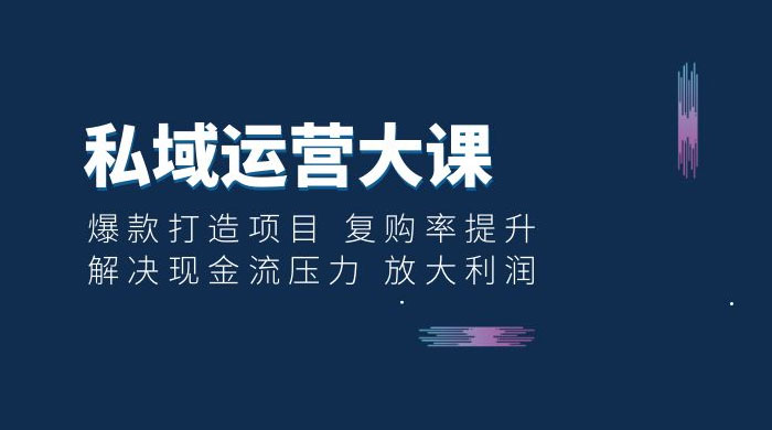 私域运营大课：爆款打造项目，复购率提升，解决现金流压力，放大利润