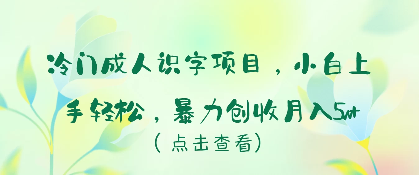 冷门成人识字项目，小白也能轻松学习，暴力创收月入5w！