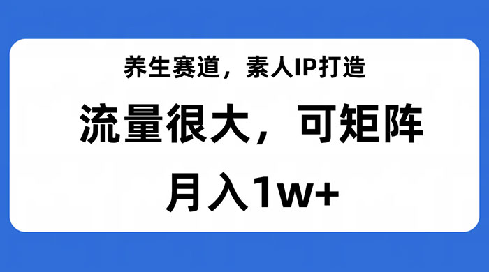 养生赛道，素人IP打造，流量很大，可矩阵，月入1w+