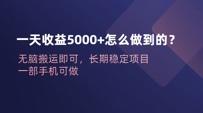 一天收益 5000+ 怎么做到的？无脑搬运即可，长期稳定项目，一部手机可做