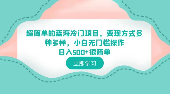 超简单的蓝海冷门项目：变现方式多种多样，小白无门槛操作很简单